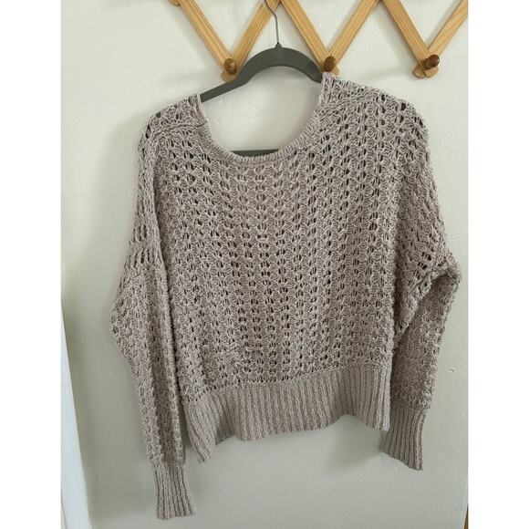 Free People Sweater Women's XS Tan Best Of You V Neck Open Knit Oversized - Picture 7 of 7